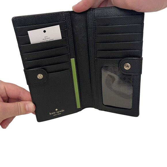 NWT Kate Spade New York Stacy Wallet Plaidred Print Red Black Leather Card Slots - Picture 3 of 5